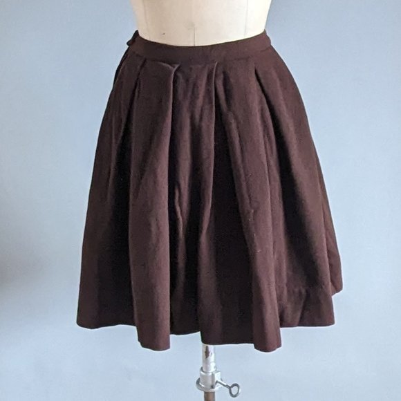 Vintage Brown Wool Pleated School Girl Full Circle A-Line Skirt Size XXS XS - Picture 4 of 4
